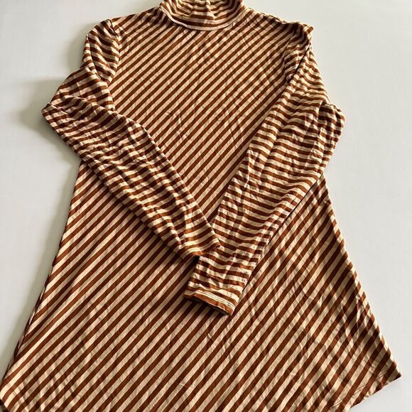 CHICO'S Tunic Shirt Size 0 Small Brown Striped Asymmetric Long Sleeve Stretch - Picture 11 of 11